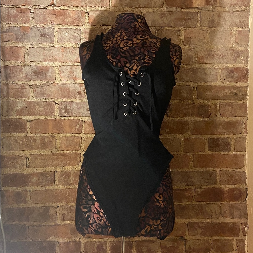 H&M Divided Black Lace-Up Bodysuit – Size S